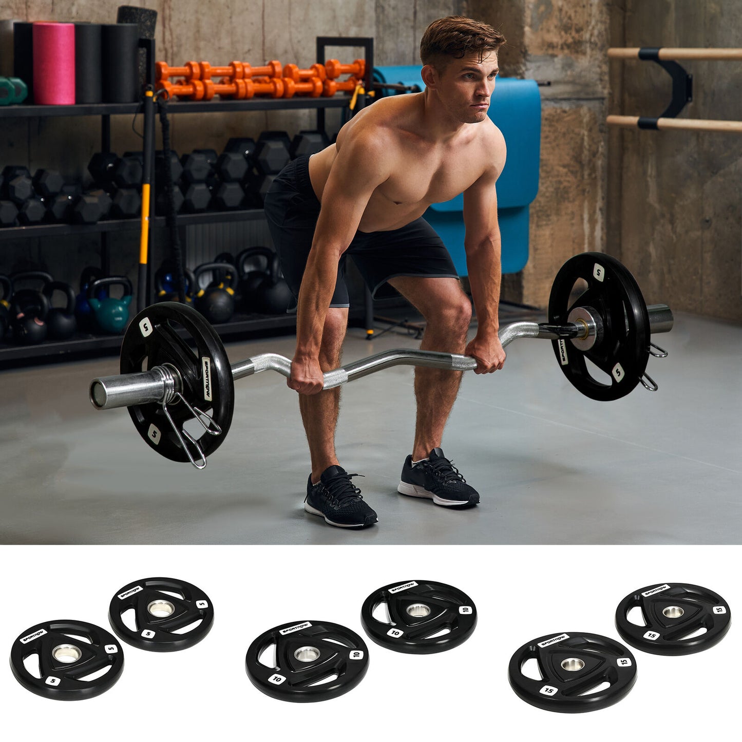 Olympic Weight Plates, Tri-Grip Barbell Weights Set with 2'' Holes